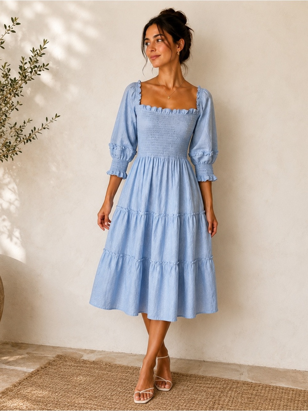 Hill House The Nesli Nap dress Light Blue glitter check Sz XS